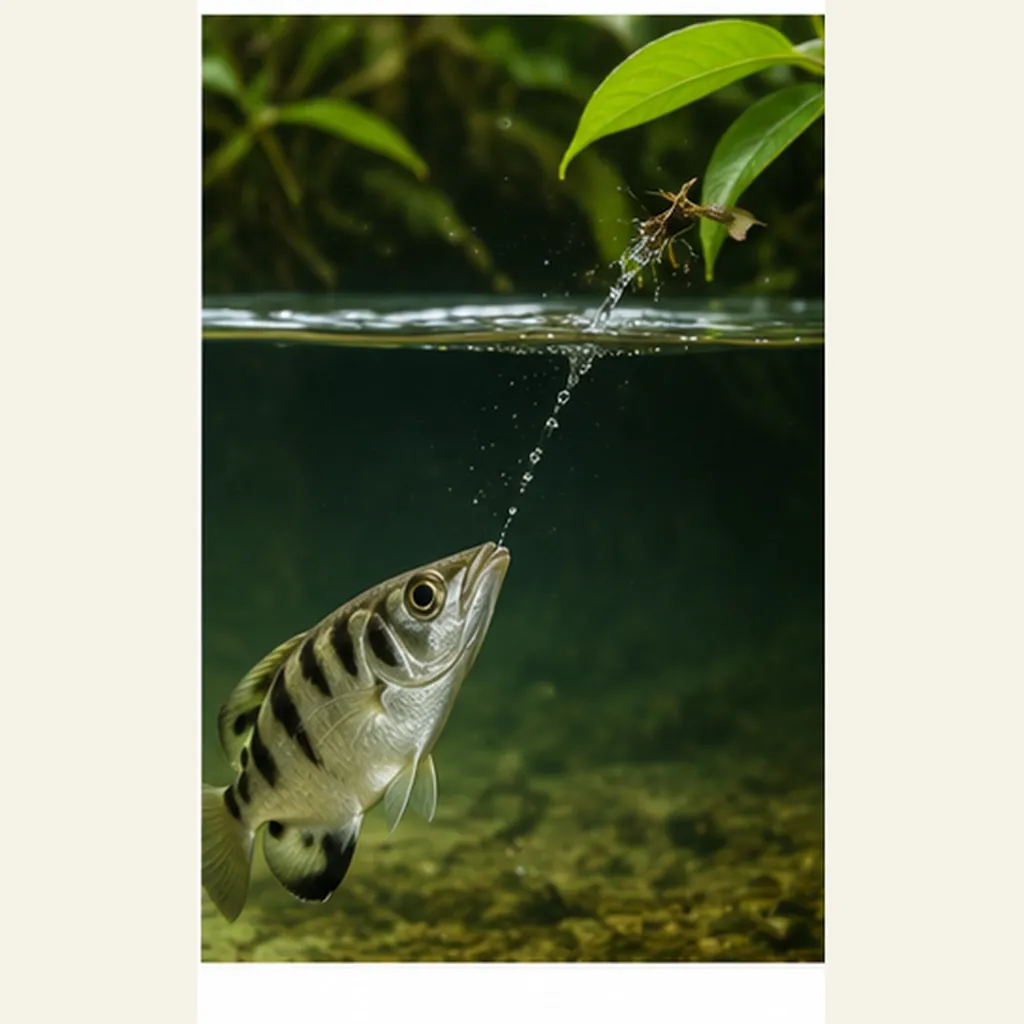 Illustration of archerfish shoot down insects with water for the question "How do archerfish shoot down insects with water?"