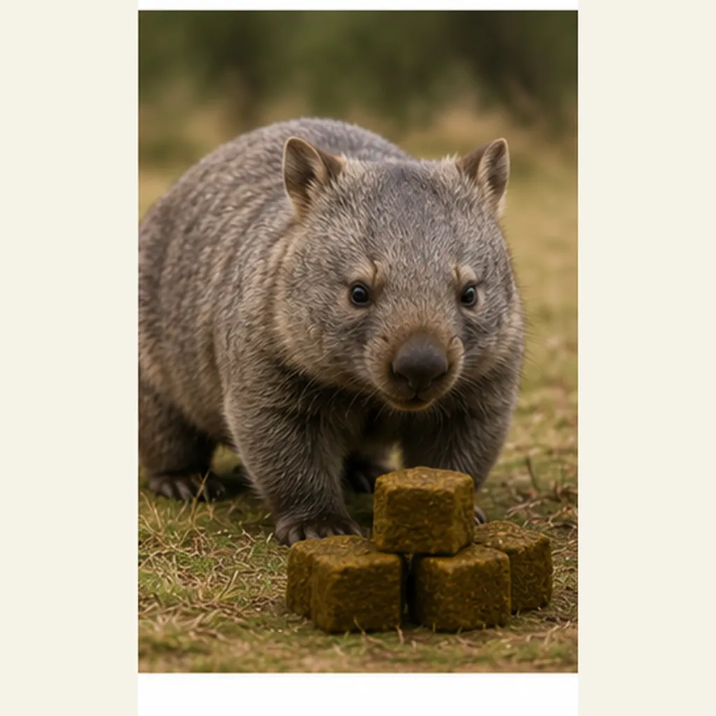 Illustration of wombats make cube-shaped poop for the question "Why do wombats make cube-shaped poop?"