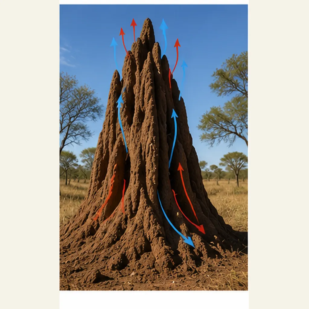 Illustration of termite mounds stay cool inside for the question "How do termite mounds stay cool inside?"