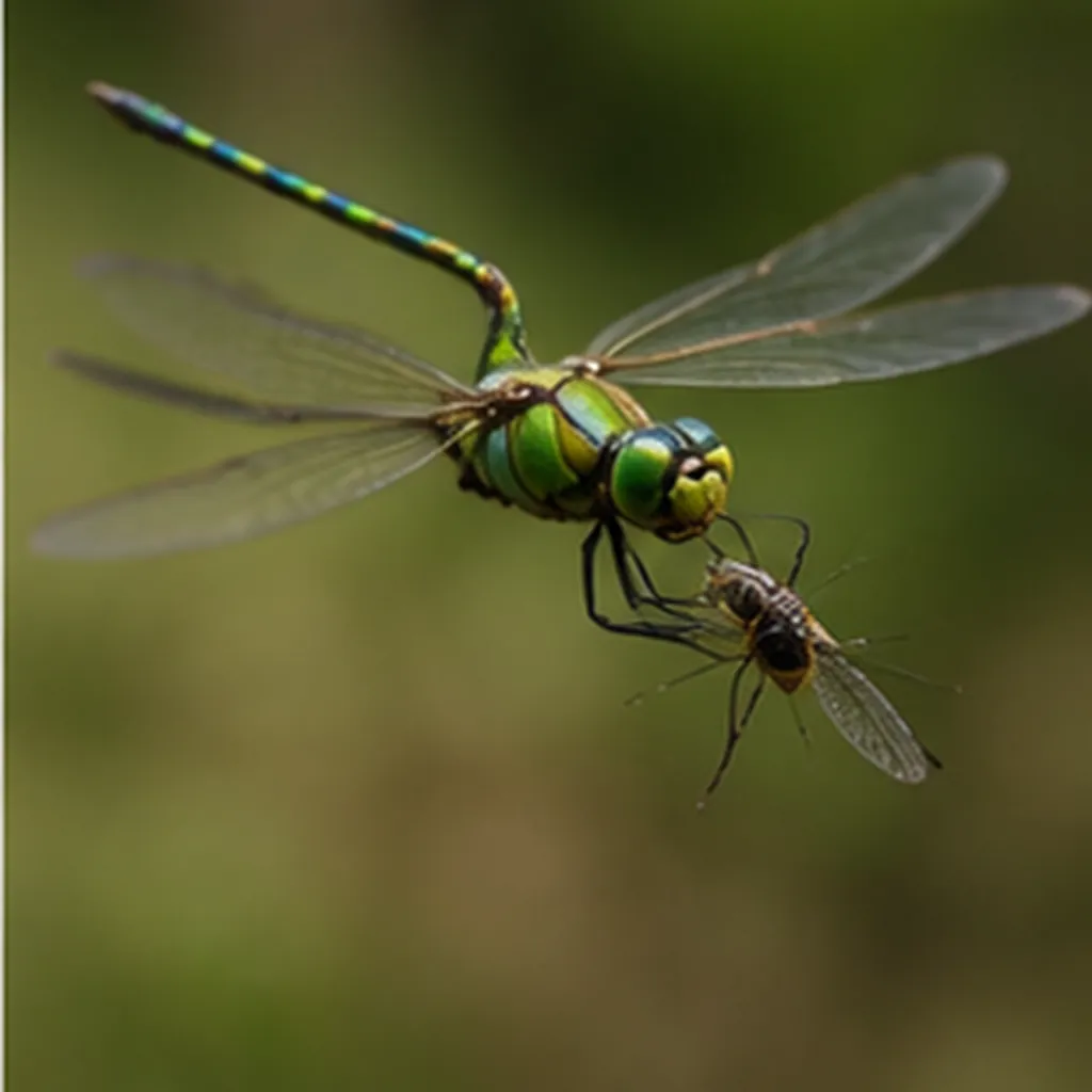 Illustration of dragonflies catch prey in midair for the question "How do dragonflies catch prey in midair?"