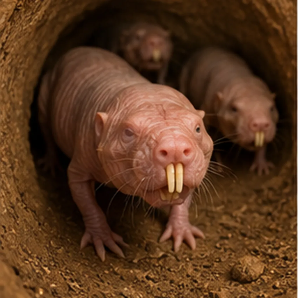 Illustration of naked mole-rats live underground for the question "Why do naked mole-rats live underground?"