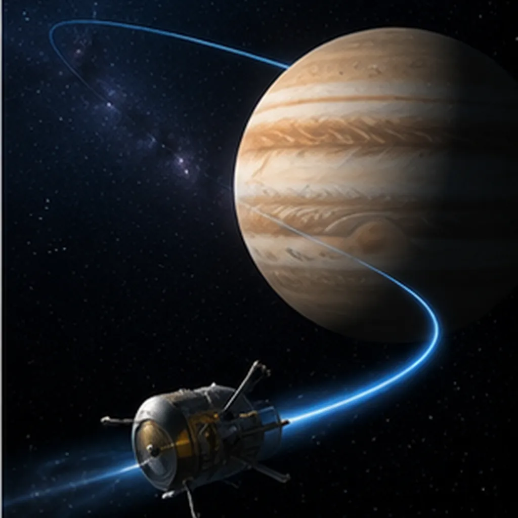 Illustration of a spacecraft use a planet to speed up for the question "How can a spacecraft use a planet to speed up?"