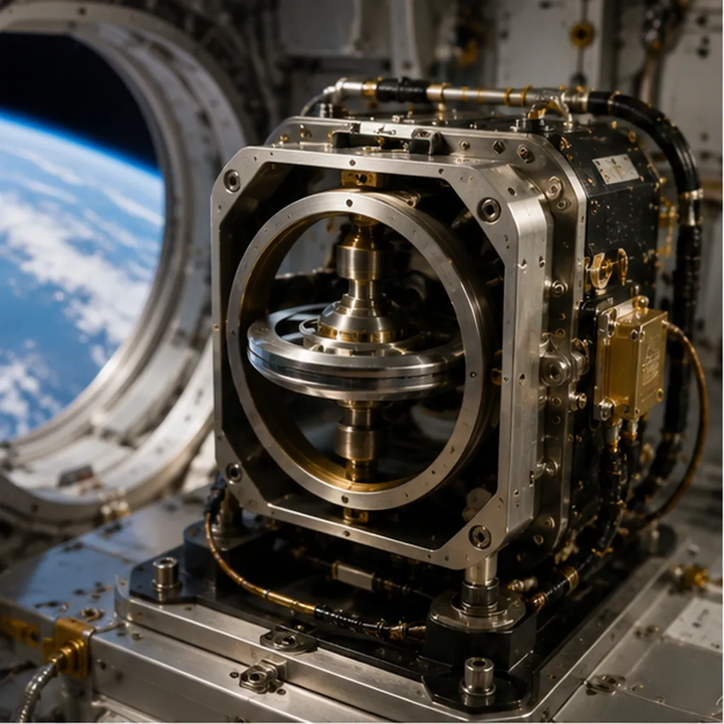 Illustration of spacecraft carry gyroscopes for the question "Why do spacecraft carry gyroscopes?"