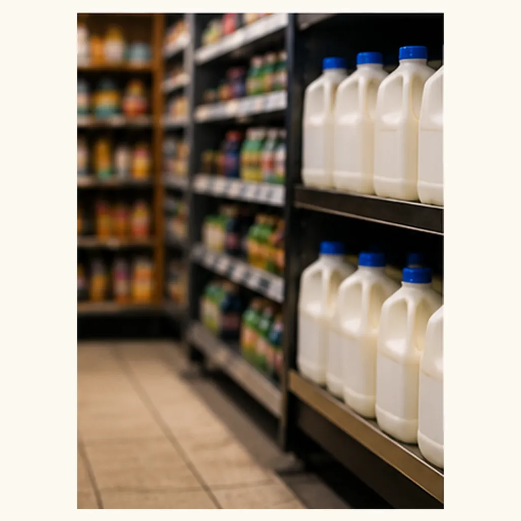 Illustration of shops put milk near the back for the question "Why do shops put milk near the back?"