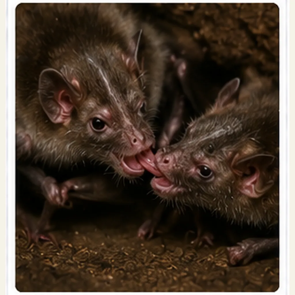 Illustration of vampire bats share food for the question "Why do vampire bats share food?"