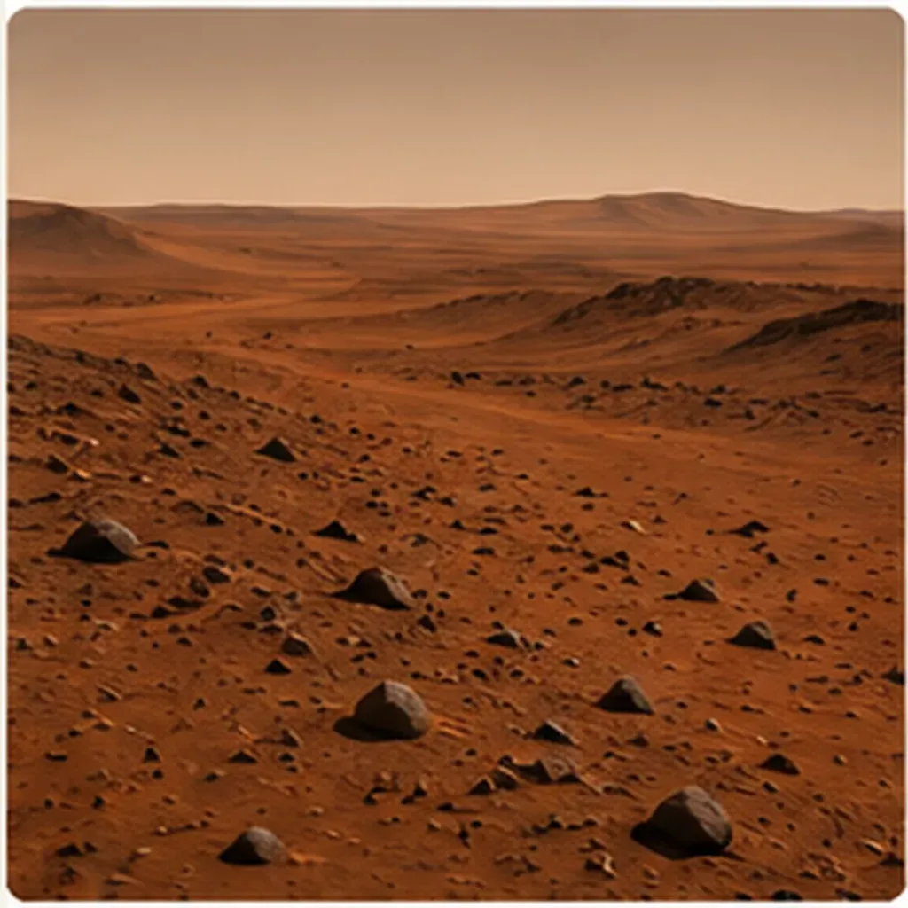 Illustration of mars covered in rusty dust for the question "Why is Mars covered in rusty dust?"