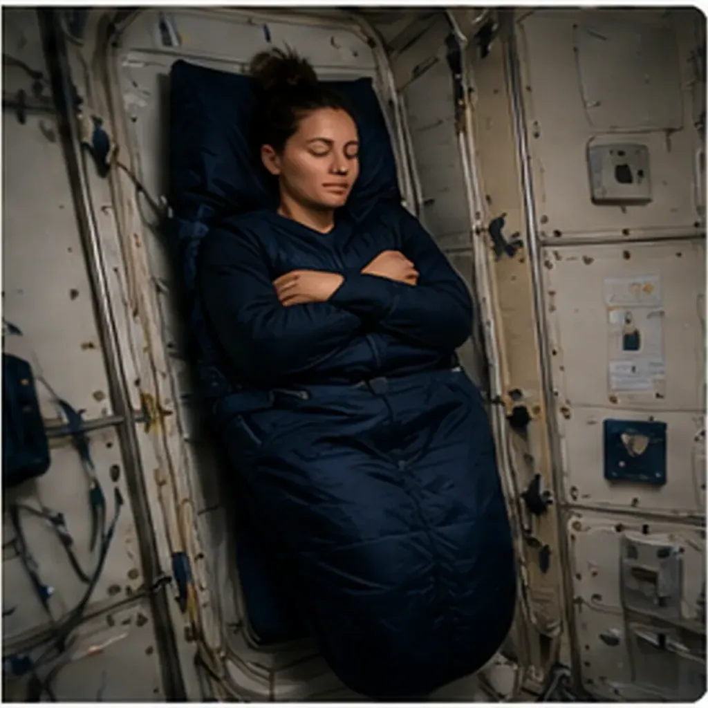 Illustration of astronauts sleep without a bed for the question "How do astronauts sleep without a bed?"