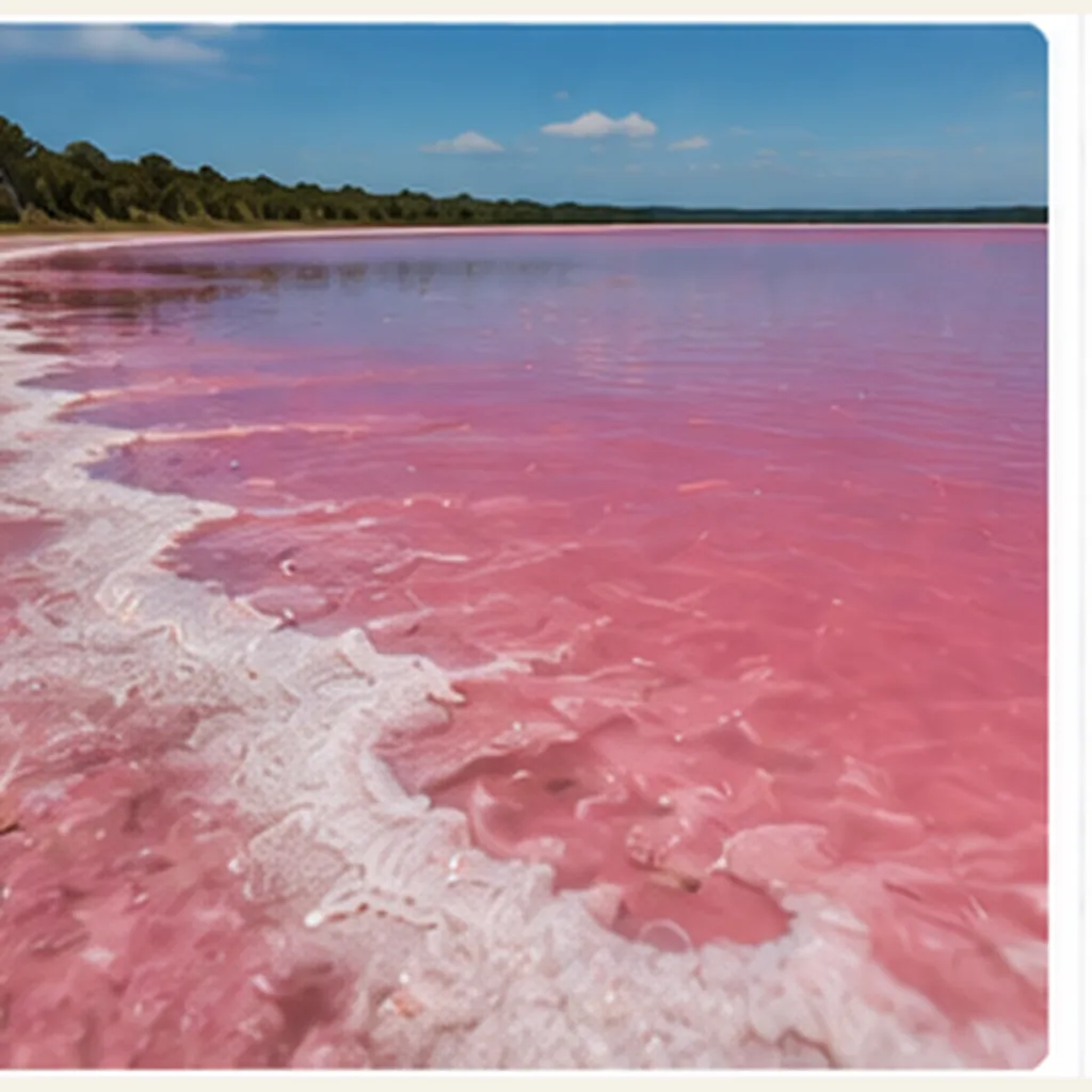 Illustration of some lakes turn pink for the question "Why do some lakes turn pink?"