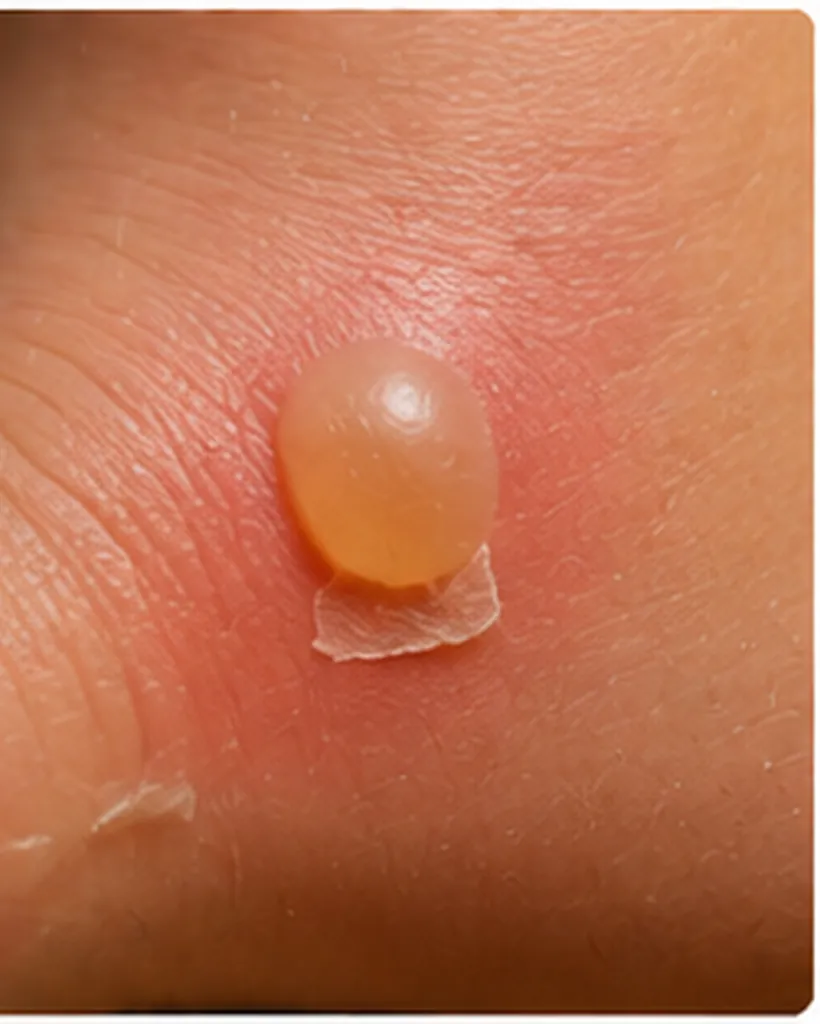 Illustration of skin make a blister for the question "How does skin make a blister?"