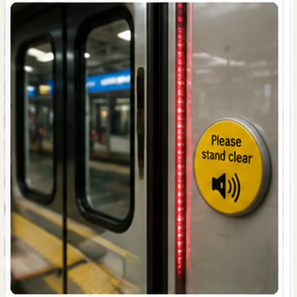 Illustration of train doors beep before closing for the question "Why do train doors beep before closing?"