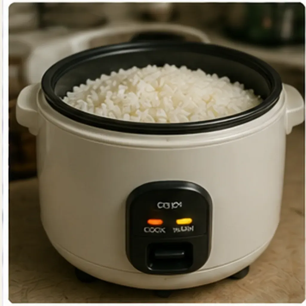 Illustration of a rice cooker know rice is done for the question "How does a rice cooker know rice is done?"