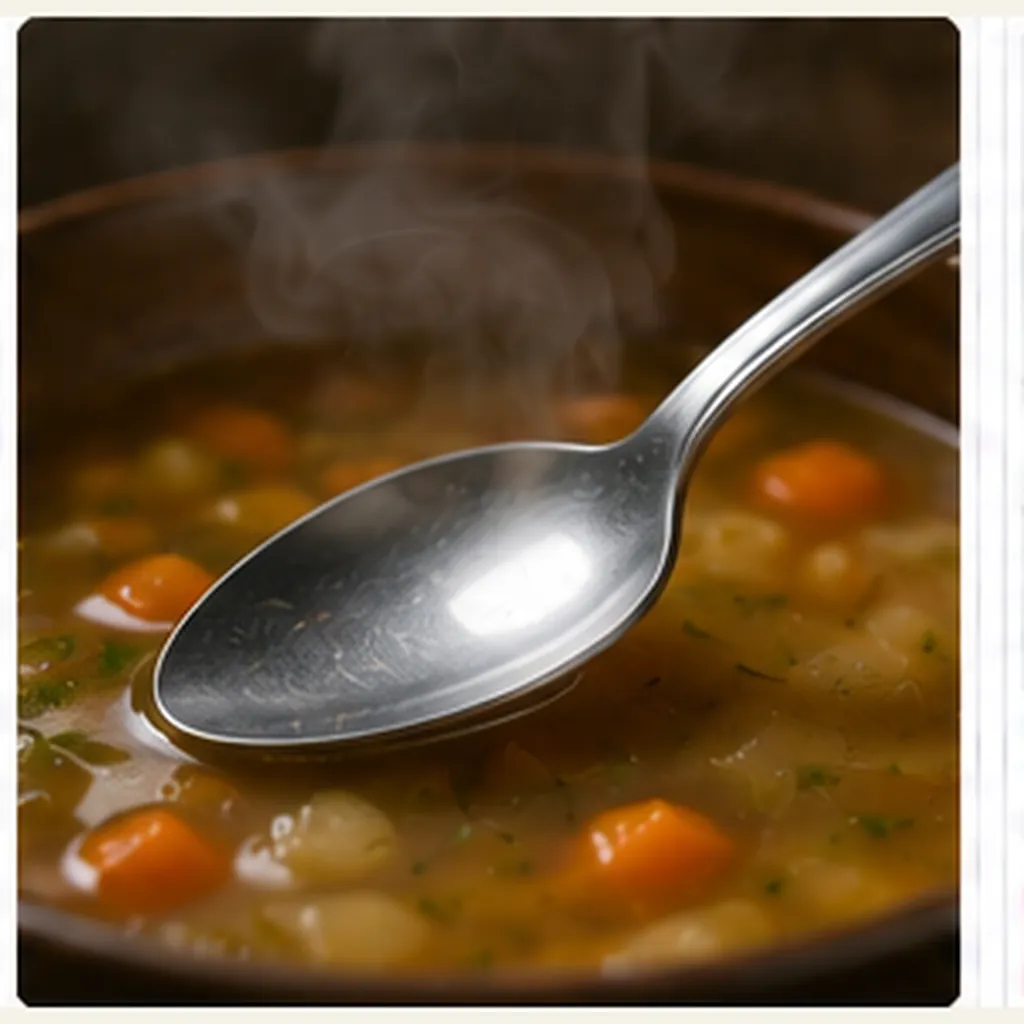 Illustration of metal spoons get hot in soup for the question "Why do metal spoons get hot in soup?"