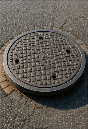 Illustration of manhole covers usually round instead of square for the question "Why are manhole covers usually round instead of square?"