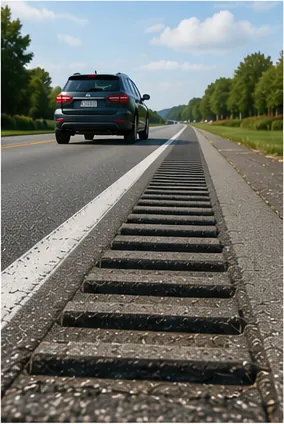 Illustration of roads have rumble strips for the question "Why do roads have rumble strips?"