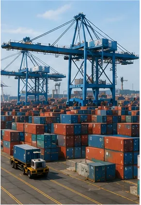 Illustration of ports keep track of thousands of shipping containers for the question "How do ports keep track of thousands of shipping containers?"