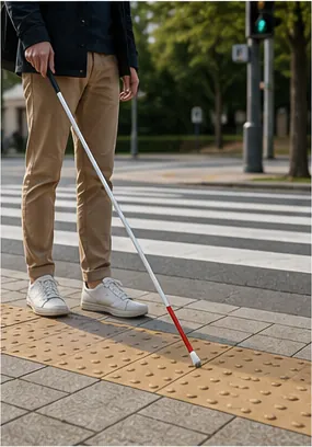 Illustration of pedestrian crossings help people who cannot see for the question "How do pedestrian crossings help people who cannot see?"