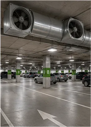 Illustration of underground car parks get fresh air for the question "How do underground car parks get fresh air?"