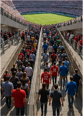 Illustration of stadiums empty thousands of people without everyone getting stuck for the question "How do stadiums empty thousands of people without everyone getting stuck?"