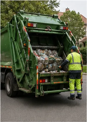 Illustration of rubbish trucks squeeze so much rubbish inside for the question "How do rubbish trucks squeeze so much rubbish inside?"