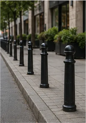 Illustration of some streets have short posts called bollards for the question "Why do some streets have short posts called bollards?"