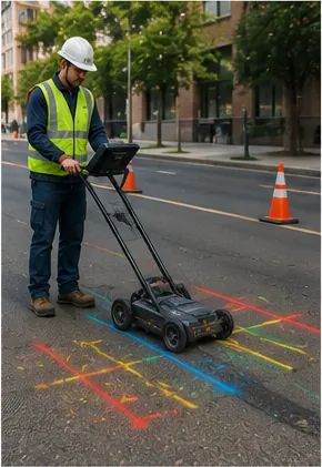 Illustration of cities know where pipes and cables are buried for the question "How do cities know where pipes and cables are buried?"