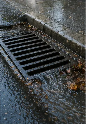 Illustration of road drains covered with grates instead of solid lids for the question "Why are road drains covered with grates instead of solid lids?"