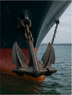 Illustration of an anchor stop a giant ship for the question "How can an anchor stop a giant ship?"