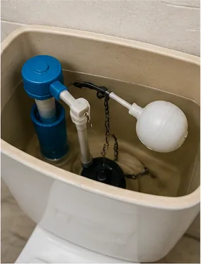 Illustration of a toilet cistern stop filling when it is full for the question "How does a toilet cistern stop filling when it is full?"