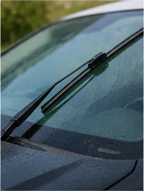 Illustration of windscreen wipers stay pressed against curved glass for the question "How do windscreen wipers stay pressed against curved glass?"
