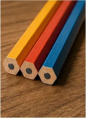 Illustration of many pencils hexagonal instead of round for the question "Why are many pencils hexagonal instead of round?"