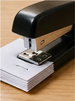 Illustration of a stapler bend the metal underneath the paper for the question "How does a stapler bend the metal underneath the paper?"