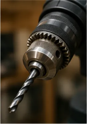 Illustration of a drill chuck grip different-sized drill bits for the question "How does a drill chuck grip different-sized drill bits?"