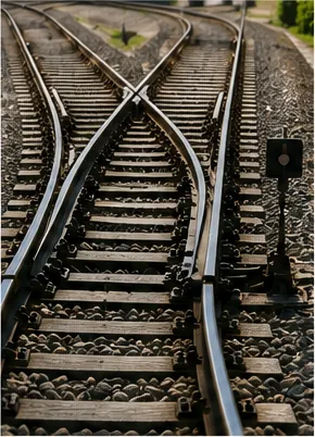 Illustration of railway points move a train onto a different track for the question "How do railway points move a train onto a different track?"