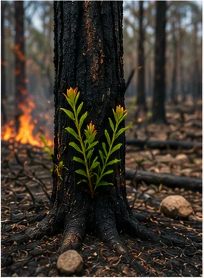Illustration of some trees survive forest fires for the question "How can some trees survive forest fires?"
