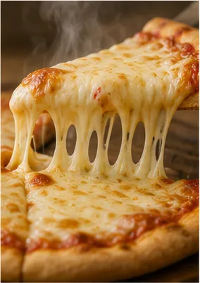 Illustration of melted cheese stretch for the question "Why does melted cheese stretch?"