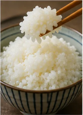 Illustration of rice become sticky when it cooks for the question "Why does rice become sticky when it cooks?"