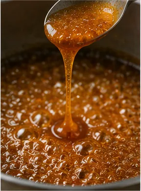 Illustration of sugar turn into brown caramel for the question "How does sugar turn into brown caramel?"