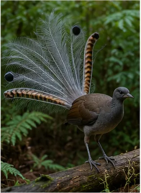 Illustration of lyrebirds copy chainsaws and camera sounds for the question "How do lyrebirds copy chainsaws and camera sounds?"