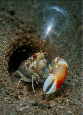 Illustration of a pistol shrimp make such a loud snap for the question "How can a pistol shrimp make such a loud snap?"