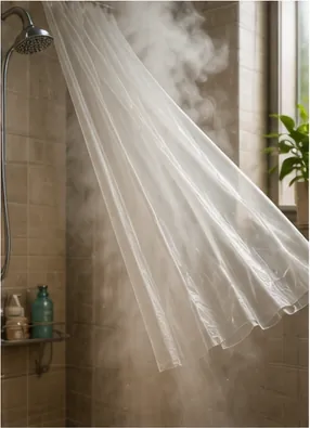 Illustration of a shower curtain move towards you for the question "Why does a shower curtain move towards you?"