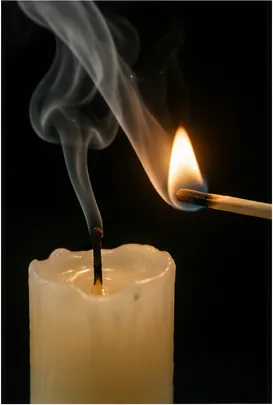 Illustration of a blown-out candle relight from its smoke for the question "How can a blown-out candle relight from its smoke?"