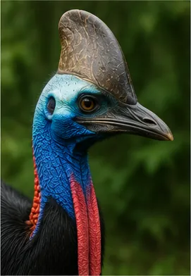 Illustration of cassowaries have a helmet on their heads for the question "Why do cassowaries have a helmet on their heads?"