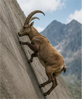 Illustration of alpine ibex climb almost vertical dams for the question "How do alpine ibex climb almost vertical dams?"