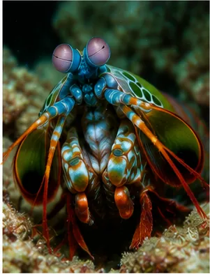 Illustration of mantis shrimp see light that humans cannot for the question "How can mantis shrimp see light that humans cannot?"