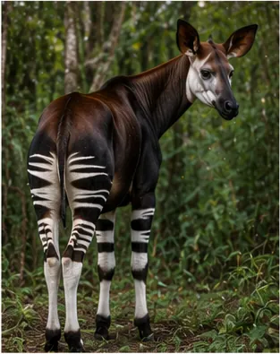 Illustration of okapis have zebra-like stripes on their legs for the question "Why do okapis have zebra-like stripes on their legs?"