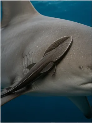 Illustration of remoras stick to sharks without glue for the question "How do remoras stick to sharks without glue?"