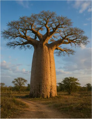 Illustration of baobab trees have such enormous trunks for the question "Why do baobab trees have such enormous trunks?"