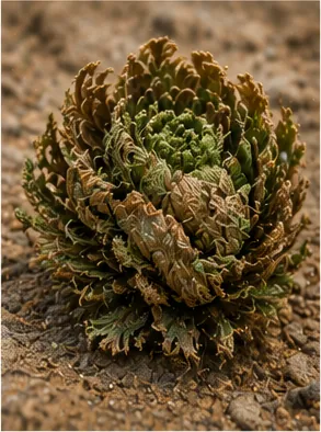 Illustration of resurrection plants look dead and then turn green again for the question "How can resurrection plants look dead and then turn green again?"