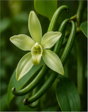 Illustration of many vanilla flowers pollinated by hand for the question "Why are many vanilla flowers pollinated by hand?"