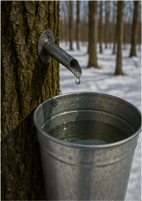 Illustration of maple sap flow strongly in early spring for the question "Why does maple sap flow strongly in early spring?"